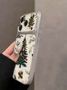 1 buah Casing Ponsel Ganti Cepat Kompatibel dengan 17 Pro Max, 16 Pro, 15, 14, 13, Kulit dengan Jendela Besar dan Desain Pohon Natal - Putih - View 3