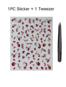 1pc Vintage Red Floral Branch & Leaf Decorative Sticker, Phone Laptop Decoration Sticker, Comes With Tweezers, Self-Adhesive, Phone, Earphone, Portable Device Shell Decoration Sticker - Autumn Style - View 5