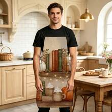 1pc Autumn Pumpkin Bow Print Apron, Featuring Vintage Small Pumpkin And Orange Ribbon Bow Pattern, Durable Cooking Apron Suitable For Bakers, Cake Decorators, BBQ Enthusiasts, Gardeners, Painters, Nail Artists - Perfect Gift For Home And Professional Chefs - Apricot - View 5