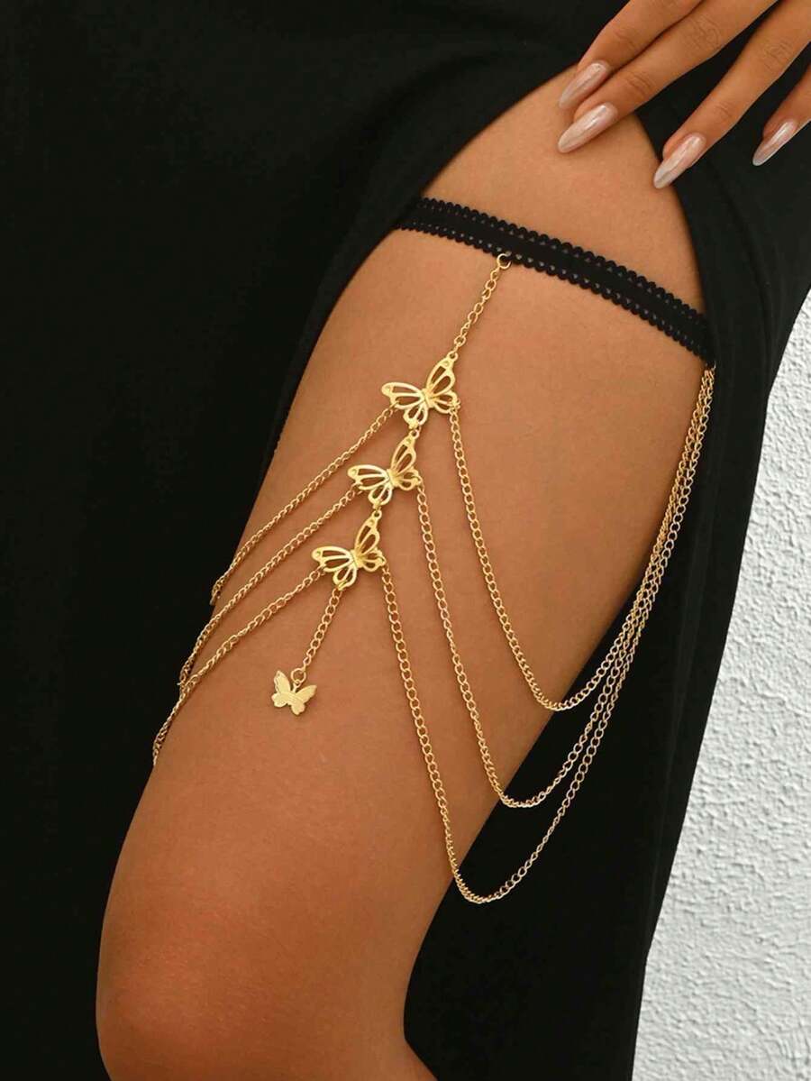 1 buah Kalung Kaki Kupu-kupu Berlapis Emas, Modis, Elegan, Seksi untuk Pemakaian Sehari-hari, Hadiah Festival Serbaguna (Buatan Tangan, Toleransi 1-3cm) - beraneka warna - View 1
