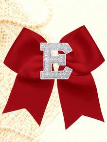 1pc Personalized A-Z Letter Bow Hair Clips For Little Girls, Red Ribbon Bow With Pearl Rhinestone Initial, Cute Daily Hairstyle Decorations - Red - View 25