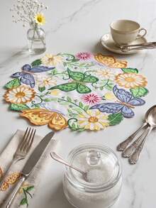 1/2/4pcs Round Embroidered Decorative Placemats, 35cm Butterfly Floral Daisy Table Mats, Decorative Table Mats For Home Party Tabletop Decoration - Green - View 3