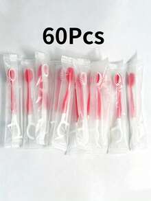 100/60/50/30/20/10/5/1pc Disposable Toothbrush Set, Mini Travel Toothbrush, Teeth Cleaning Brush, Oral Hygiene Tool, Includes Dental Floss, Toothpicks And Tongue Cleaner, Portable Fresh Breath Toothbrush (No Beads), Tongue Scraper, Dental Accessories - Pink - View 10