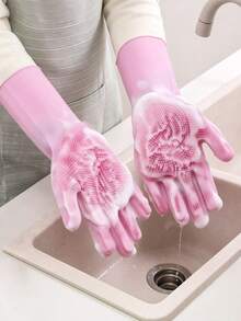 2-In-1 Silicone Dishwashing Gloves With Built-In Cleaning Brush, Reusable, Heat Resistant, Dense Bristles. Suitable For Dishwashing, Kitchen Sink Cleaning, Car Washing And Pet Grooming. A Must-Have For Every Household. - Multicolor - View 9