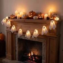 10pcs Hanging Glowing Ghost Halloween Decorations, LED Light Ghost String Lights, Suitable For Front Door, Porch, Yard, Trees, Garden, Carnival And Halloween Party Supplies - 10 Ghost String Lights - View 9