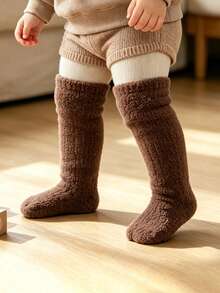6 Pairs Baby Coral Fleece Warm Socks, Panda Pattern Non-Slip Floor Socks, Simple Warm Infant Toddler Socks - Multicolor - View 7