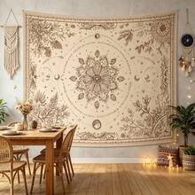1pc Vintage Bohemian Mandala Tapestry - Bohemian Mandala Wall Hanging With Mysterious Floral Pattern, Sun Moon Star Design, High Definition Digital Print Polyester Fabric Home Decor, Bedroom Aesthetic Hanging Tapestry (Free Installation Kit Included) - Multicolor - View 8
