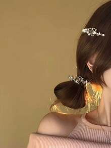 2pcs/1pc Sweet And Fresh Pink Heart Flower Rhinestone Hair Clips, Unique Side Bangs Hair Clips, Exquisite Hair Accessories, Suitable For Women, Travel, Birthday, Claw Clips - Multicolor - View 3