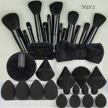 56pcs Super Soft Premium Synthetic Fiber Makeup Brush Set, Multi-Function Makeup Brushes Including Foundation Brush, Powder Brush, Blush Brush, Concealer Brush, Highlighter Brush, Eyebrow Brush, Eyeshadow Brush Etc. - Black - View 3