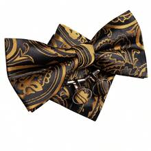 5Pcs Men Khaki Paisley Jacquard Bow Tie Pocket Square Cufflinks Ring Boutonniere Set, Cufflinks Pattern Random For Wedding Business Party - Khaki - View 4