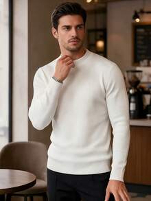 ALTZTAR Men's Loose Thin Mock Neck Soft Comfortable Long Sleeve Ribbed Knit Sweater Suitable For Daily Casual Commuting - White - View 1