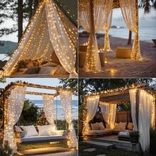 300 LED Solar Powered Curtain Lights, Including Warm White And Colorful Lighting Options, Suitable For Patio, Garden And Other Outdoor Spaces, As Well As Party Decoration And Holiday Gifts - Solar Powered Curtain Lights - View 4