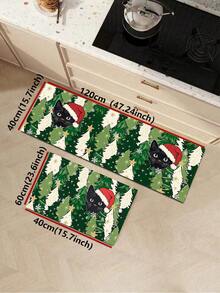 1/2pcs Christmas Vintage Diatomaceous Earth Mat, Black Cat & Christmas Tree Pattern, Super Absorbent, Non-Slip, Perfect For Bathroom, Kitchen And Dining Room, Quick Dry, Ideal Home Decor And Bathroom Rug Gift - Multicolor - View 14