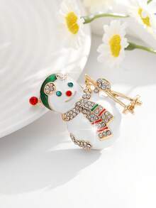 1pc Fashionable European & American Glamorous Cute Christmas Snowman Brooch Pin Clothing Accessory, Suitable For Women Daily Wear, Party Decoration And Holiday Gift Giving - Gold - View 3