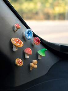 2/5/7pcs Cute Tilted Mushroom Car Dashboard Ornament, Kawaii Cartoon Mini Mushroom Figurine, Fun Decorative Car Interior Accessory, Adorable Car Center Console Decoration - A - View 2