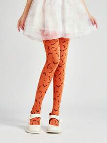 1pc Women Halloween Allover Bat Jacquard Pattern Nylon Blend Stretchy Slim Fit Sexy Pantyhose For Party Costume Night - Orange - View 3