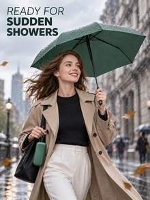 1pc Dual-Use Umbrella, UPF50+ Lightweight Thin Flat 6-Fold Umbrella, Reinforced Wind-Resistant Umbrella Frame, Portable Dual-Use Umbrella, Comes With Matching Color Storage Box, Suitable For Outdoor And Daily Use, Dopamine Color, Eye-Catching, Sun Protection And Rain Protection - Multicolor - View 2
