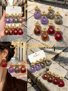 Betykuku 8pcs European & American Fashion Resin Metal Flower Pendant Earrings Set - 4 Pairs Of Flower Sets - View 7