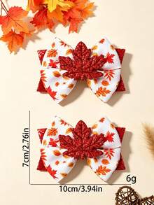 2/3PCS Children Maple Leaf Print Bow Hair Clips, Sequin Bow Cartoon Maple Leaf Accessory Decorative Hair Clips, Suitable For Autumn/Winter Outdoor Wear - Multicolor - View 12