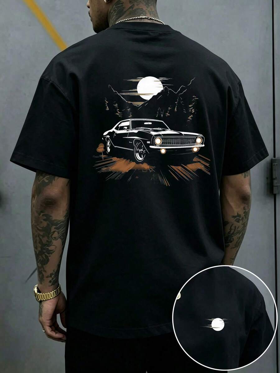 [Men's Plus Size]1pc Men's Fashion Print Loose Short Sleeve T-Shirt | Exquisite Fit Design | Summer Essential | Versatile And Easy To Wear, Showcasing Personal Style - Black - View 1
