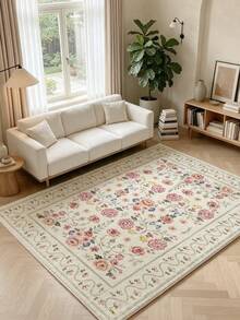1 Stück Champagnerfarbener großer Wohnzimmerteppich mit Blumenmuster, Vintage Persischer Stil, leicht zu reinigen, rutschfeste Unterseite, geeignet für Wohnzimmer, Schlafzimmer, Küche, Esszimmer, Eingangsbereich, Büro und andere Heimdekorationen - Champagnerfarben - Übersicht 4