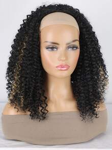 Kinky Curly 18吋半頭套，隱形髮際線，3合1抽繩無縫翻蓋式免膠假髮，適合的捲髮半頭套，抽繩無縫翻蓋式髮箍假髮 - 間色 - 查看 3