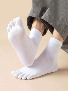 chuanwa(2) Women Solid Color Five Toe Socks Breathable Sweat Wicking Mid Crew Toe Separated Socks Casual Five Finger Socks Suitable Multi Colors Available - Multicolor - View 3