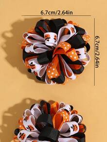 2PCS Halloween Pumpkin Print Bow Hair Clips For Women, Cute Barrettes Rave Accessories Hair Accessories For Women - Multicolor - View 6