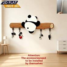 2D Flat, 2D Graphic Design, Modern Playful Panda Wooden Multi-Functional Key Hook, Wall Decor, Entryway Decor, Room Decor, Villa Decor, Seasonal Home Decor, Excellent Decorative Storage Gift - View 1