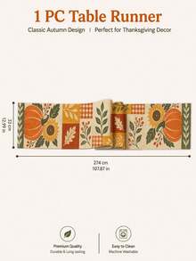 180 X 35cm Pumpkin Table Runner, 3 Green Plant Pattern Options With White Pumpkin, Sunflower Or Acorn, Vintage Country Patchwork Style, Autumn Harvest Thanksgiving Home Decor, Autumn Halloween Table Decoration - Multicolor - View 17
