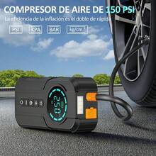 Arrancador de Batería para Auto Portátil con Compresor de Aire 150 PSI, Inflador de Neumáticos con Pantalla Digital LED y Linterna, Cargador de Emergencia Multifunción para Coche y Moto - Negro/Gris - Ver 3