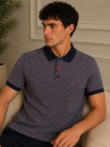 Duca Printed Regular Fit %100 Cotton Men's Polo Shirt - Dark Grey - View 3