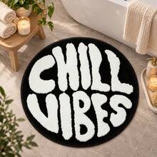 1pc Letter Print Carpet, "Chill Vibes" Faux Cashmere Rug, Soft Comfortable Absorbent Bathroom Mat, Bathroom Accessories New Arrival, Living Room Large Carpet, Room Decor, Autumn Decoration, Bedroom Decor, Suitable For Bathroom, Kitchen, Entryway, Hallway, Bedside, Living Room, Bedroom. Holiday Decoration, Non-Slip Backing Carpet Machine Washable - A - View 2