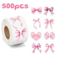 500pcs/Roll Pink Bow Sealing Stickers, Gift Box Blessing Stickers, Packaging Decoration Material - Multicolor - View 1