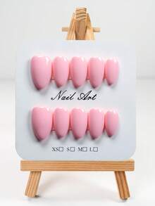 YINZIJIA 10 Pieces, Solid Color Short Almond Shaped Pink Acrylic Nail Tips Complete Set Of Fake Nail Tips, With Nail Accessories, Suitable For Women's Daily Life And Gatherings - Multicolor - View 2