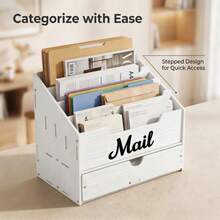 File Organizer And Mail Holder With 4-Tier Slanted Slots And 1 Bottom Drawer, Easy Assembly, Trapezoid Design With Low Front And High Back, Suitable For Office, Entryway And Home Desk - View 10