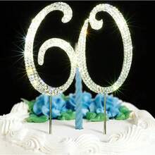 60 Number Rhinestone Cake Topper Sparkling Crystal Birthday Party Decoration Elegant Anniversary Wedding Cake Insert Decor 21x13cm - Style a - View 8