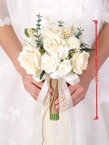 Boho Wedding Bouquets Bride Bouquets Artificial Roses Flowers For Bride Bridesmaid Bouquets, Wedding Prom Church Decoration, Ceremony, Anniversary - Beige - View 4