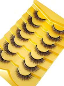 New 7 Pairs/Set Short 3D Faux Mink False Eyelashes, Russian DD Curl, Handmade, Natural Fluffy & Dense, Full Strip False Eyelashes, Wholesale, Eye Makeup False Eyelashes, Eyelashes, False Eyelashes, False Eyelashes - Black - View 3
