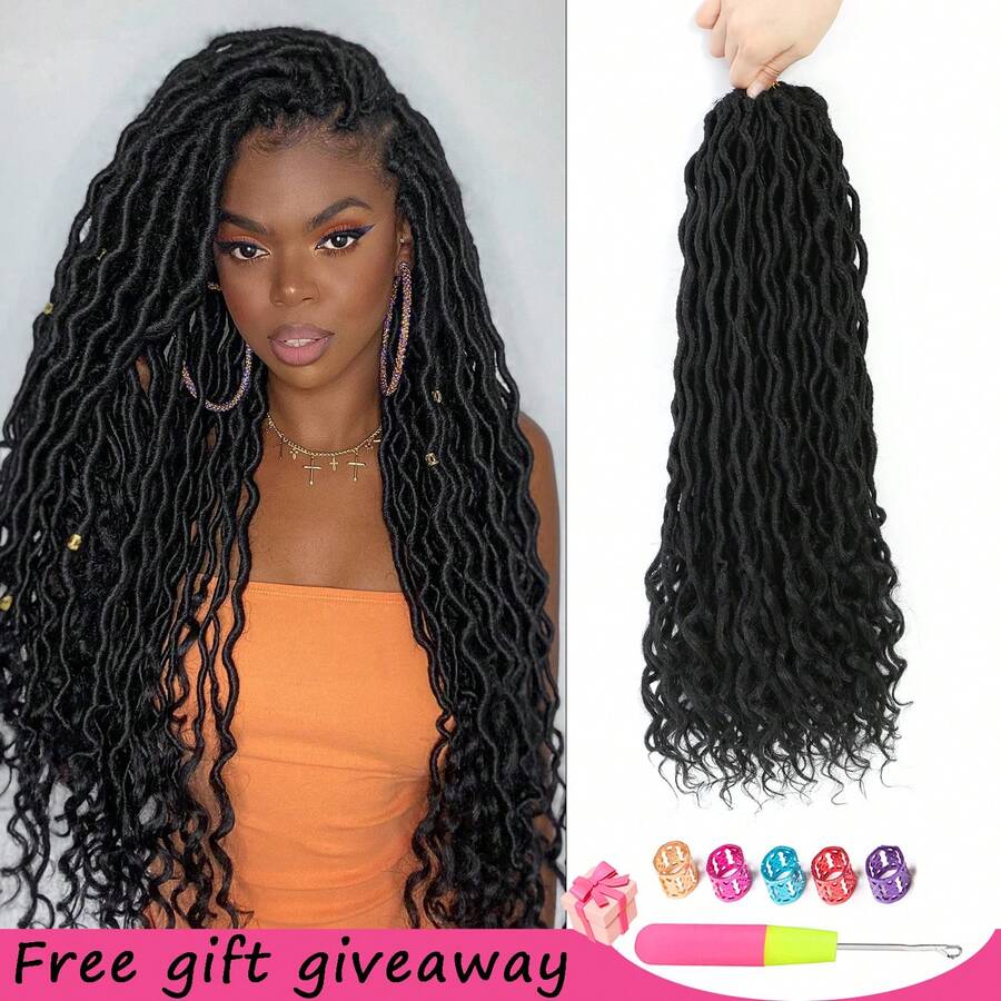 14/18/24 Inch Goddess Locs Crochet Hair, Pre-Looped River Locs With Curly Ends, Bohemian Faux Locs, 1-6 Packs Synthetic Crochet Braids With Installation Tools, Halloween Gift