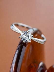 925 Sterling Silver Classic 6-Prong Open Adjustable Micro-Pave Diamond Engagement Ring For Women - White - View 3