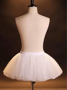 1pc White Ballet Half-Body Tulle Short Petticoat Stiff Mesh Tutu Skirt, Suitable For Dance Performance & Dress Matching - White - View 2