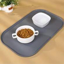Pet Feeding Mat For Dogs And Cats, Waterproof Leak-Proof Non-Slip Feeding Pad, Oval Dog Bowl Mat - Light Grey - View 4