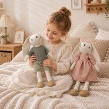 [Gift Rabbit]1件手工布製長耳兔子娃娃，可更換服裝，兒童節日生日復活節禮物 - 禮物兔兔 - 查看 3