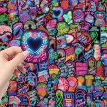 100 buah Stiker Kesehatan Mental Neon, Stiker Grafiti Neon Kecil dan Segar untuk Botol Minum, Laptop, Ponsel, Stiker Fluorescent Gelap - Light Grey - View 5