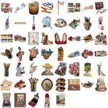 53pcs Vintage Art Painting Stickers, Waterproof Vinyl Stickers, Suitable For Planner Scrapbooking Laptops Art Journaling Gift Wrapping. - Multicolor - View 3