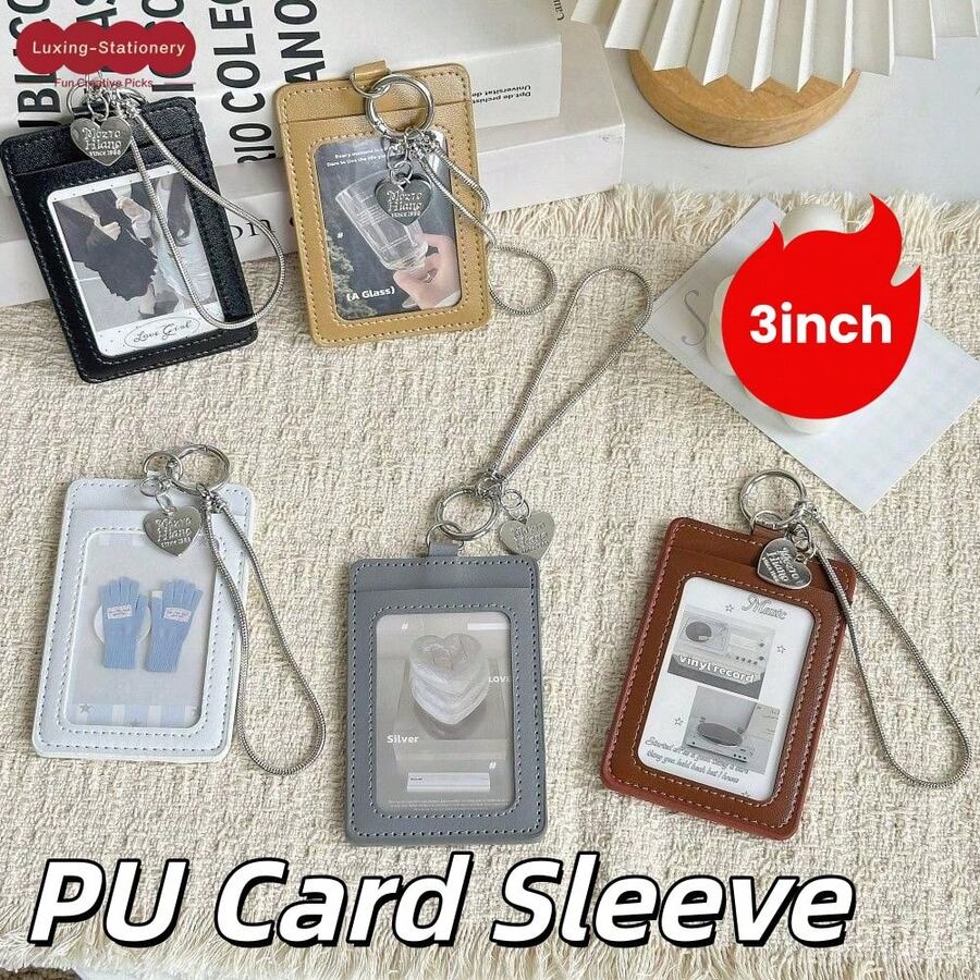 Ins Snake Bone Chain Leather Card Holder Wrist Strap 3 Inch Small Card Protective Sleeve ID Badge Bus Card Meal Card Multi-Slot Korean Style - A - View 1