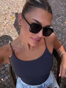 1 Pair Women's Square Frame Glasses, Minimalist Solid Color, Casual, Suitable For Beach, Vacation, Travel, Photography - Multicolor - View 2