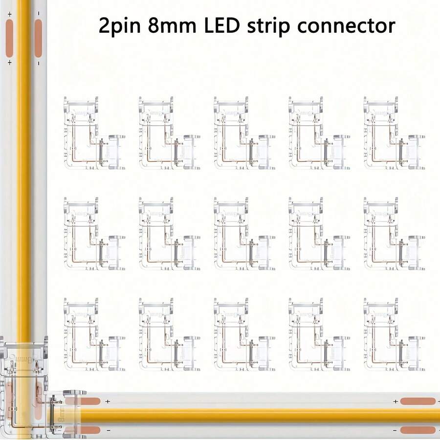 15Pcs-FOB2P-8-L LED Light Strip Connector Solderless Universal Right Angle L-Shaped Quick Connectors - 15Pcs-fOB2P-8-l - View 1