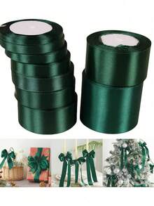 25 Yards (Approximately 23 Meters) Of 1-4 Cm Forest Green Satin Ribbon, Single-Sided Polyester Process Ribbon, Suitable For Handmade Roses, Gift Wrapping, Bouquets, Weddings, And Christmas Party Decorations - Multicolor - View 1
